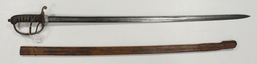 1821 Pattern Artillery Officers Sword, good wirebound fishskin grip, tripple bar hilt, blade 35",