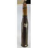 British 20 pounder HE drill training shell head and case stands 38 inches high base dated 1953 and