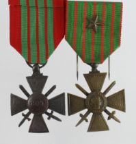 French Croix de Guerre WW1 1914-1918 example and scarce WW2 1939 example.