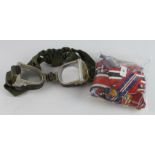 Bag of various medal ribbons and a pair of military (?) goggles