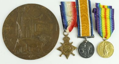 1915 Star Trio and Death Plaque with Casualty Scroll for (11965 Pte Frederick Walters 1st Bn South