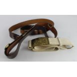 Blues & Royals buff leather belt with Kings Crown buckle, plus a'Sam Browne' belt with cross