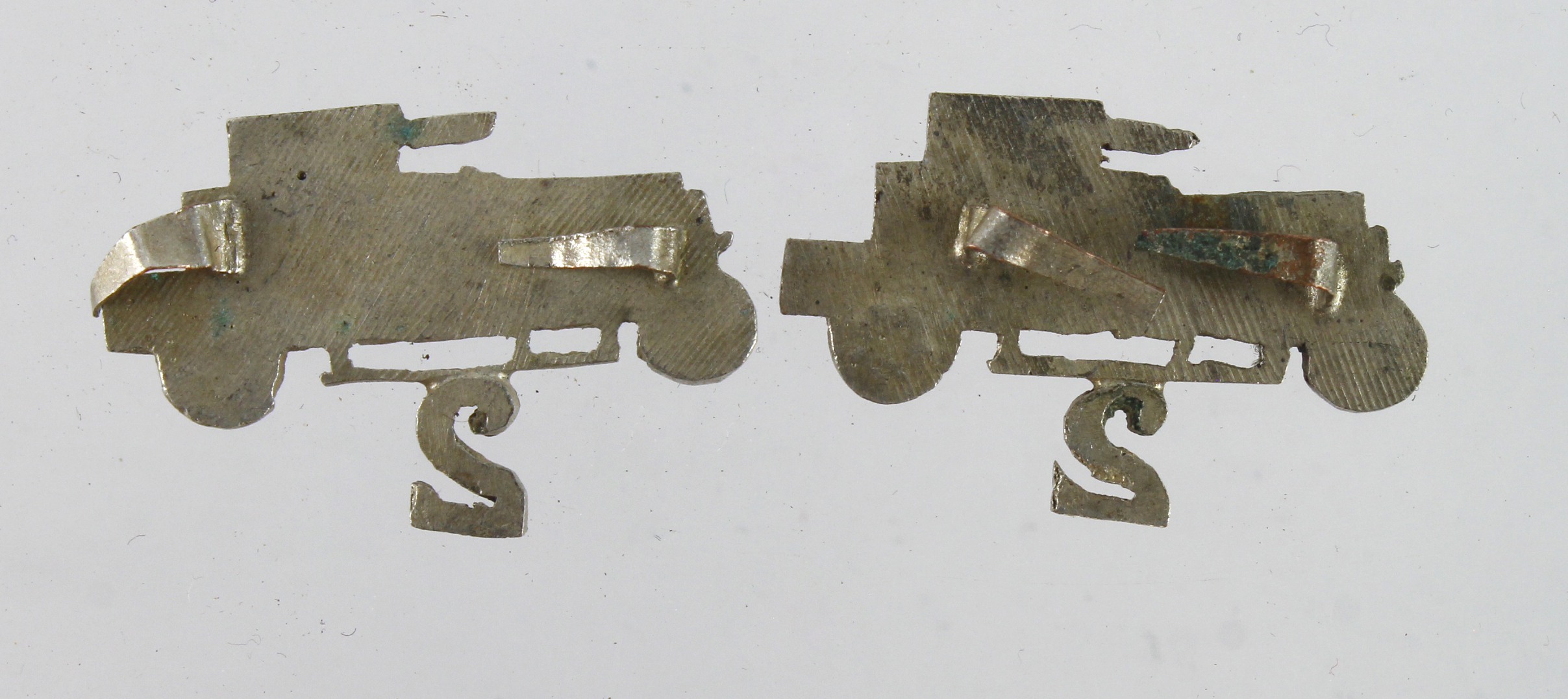 Collar dogs, 2nd light armoured motor car battery, white metal, locally made. - Image 2 of 2