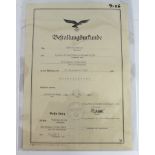 Germany from a one owner collection a Luftwaffe promotion certificate Unteroffizer Ferdinand