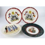Military china plates (4) comprising 2 WW1 Flags of the Allies plates + a Vienna plate and a