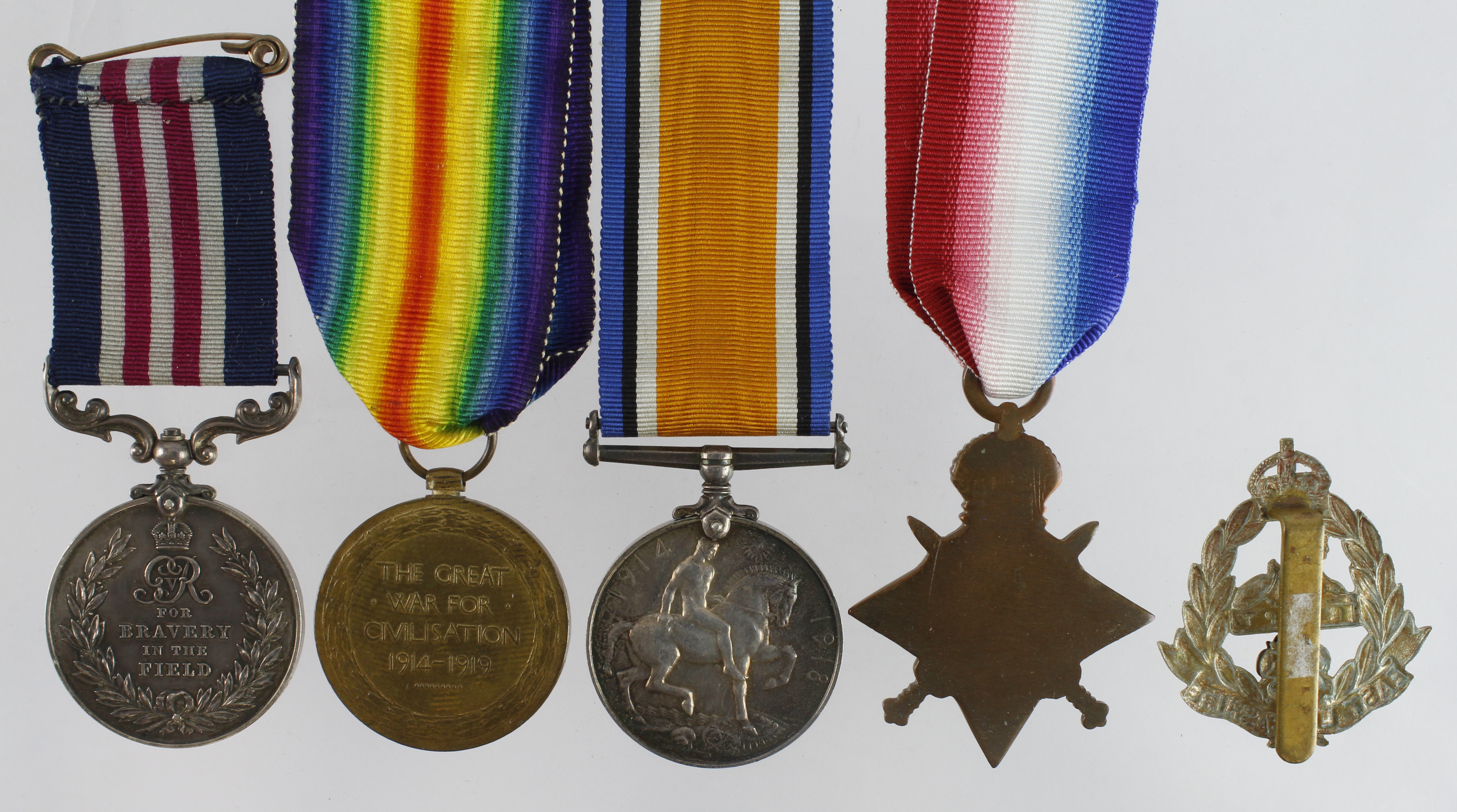 Military Medal GV and 1915 Star (erased), BWM & Victory Medal for 13077 Pte W Whittaker 1st Bn E. - Bild 2 aus 2