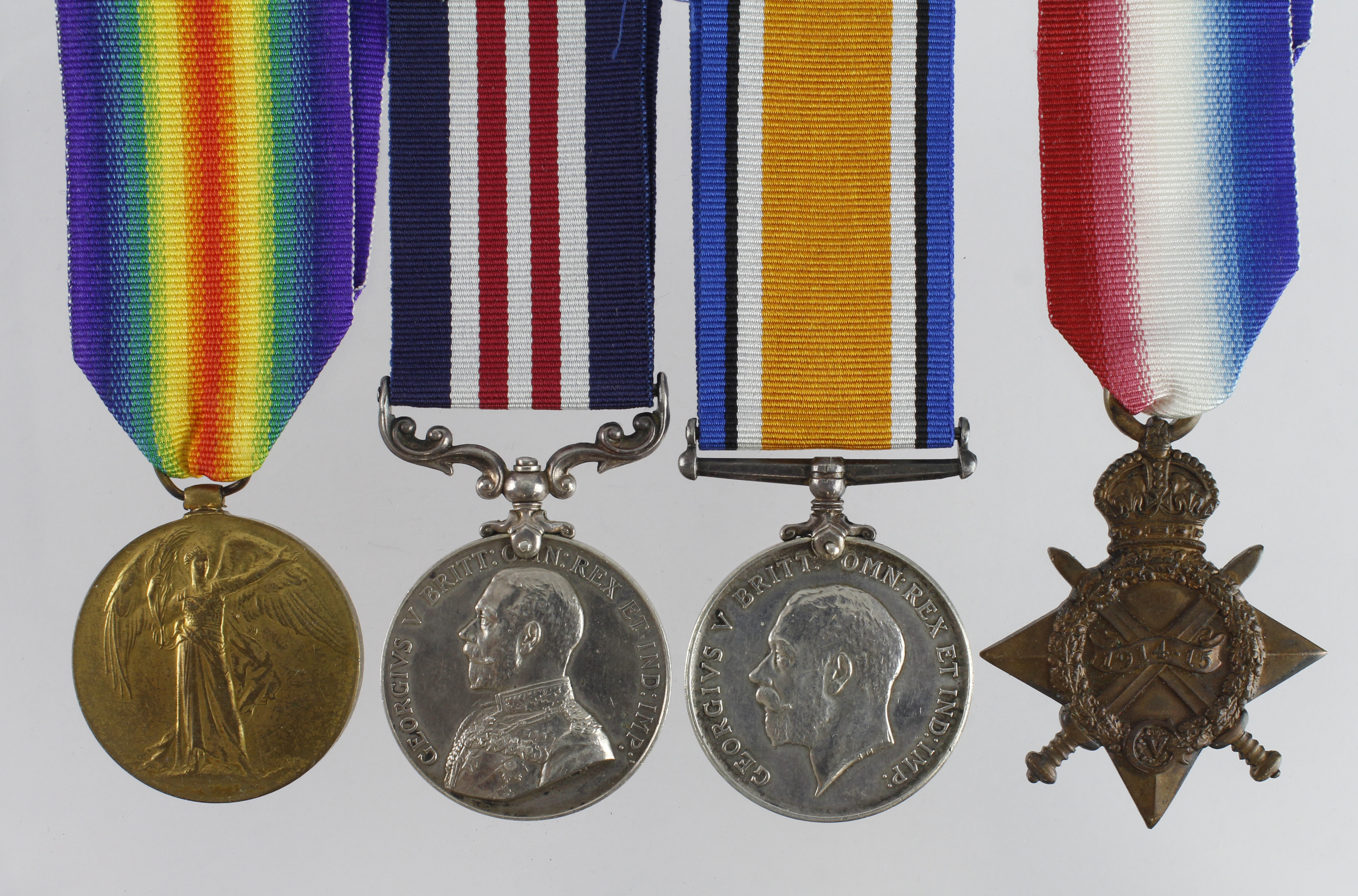 Military Medal GV and 1915 Star Trio (34488 Pte C Key 5/W.Riding Regt) to France 27/10/15. MM L/G