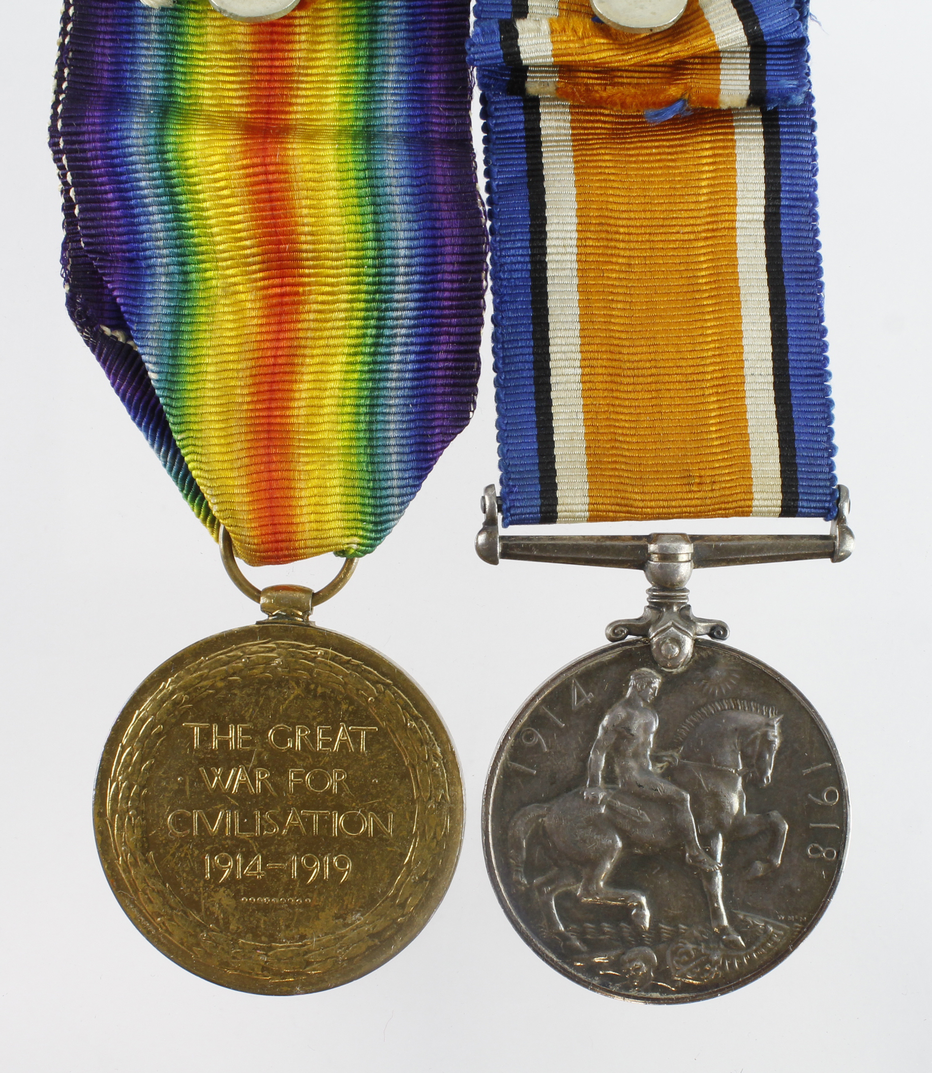 BWM & Victory Medal (4748 Pte F B Day, Camb R) discharged, Wounds. Vendor states lived High St, - Image 2 of 2