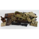 Box containing Weapon related items K98/98 Action Cover 1941 dated, Thompson Cover, Slings,