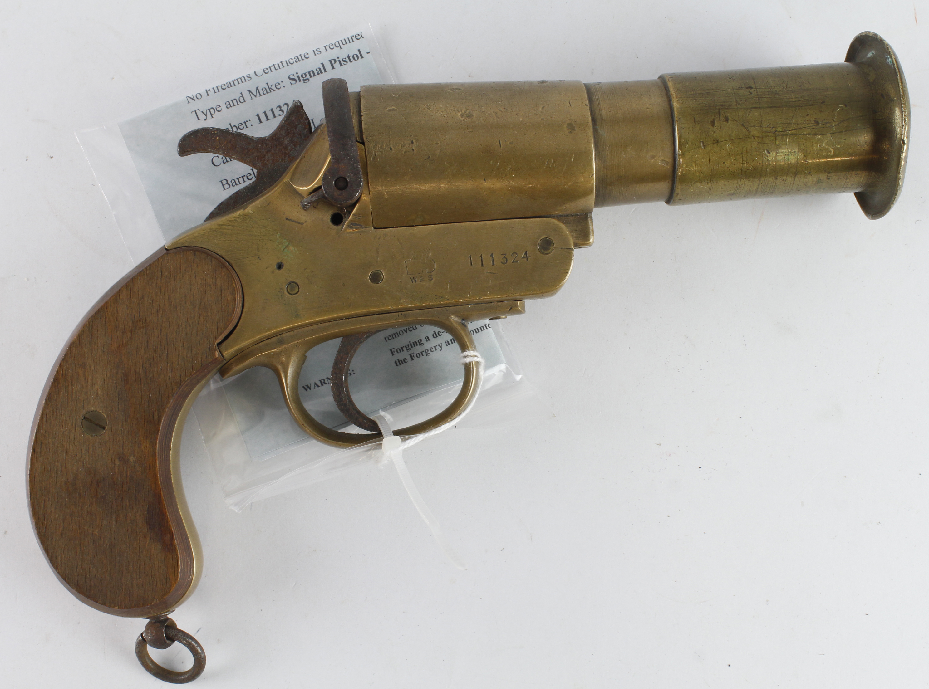 Great War Signal Pistol, Webley MkIII, 1", dated 1918, replacement grips, an R.E. Armourer made