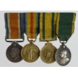 Minature Medal group mounted as worn - BWM & Victory Medal, Territorial War Medal, GV Territorial