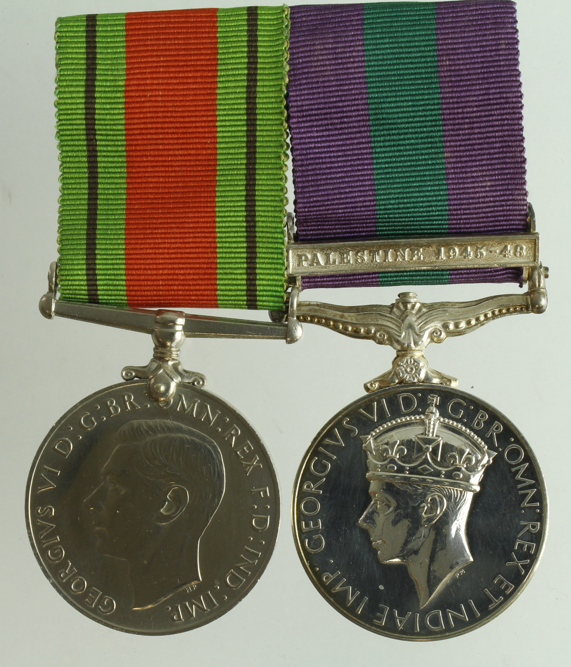 GSM GVI with Palestine 1945-48 clasp (AC2 A T J Chappell (2231954) RAF) + Defence Medal, and