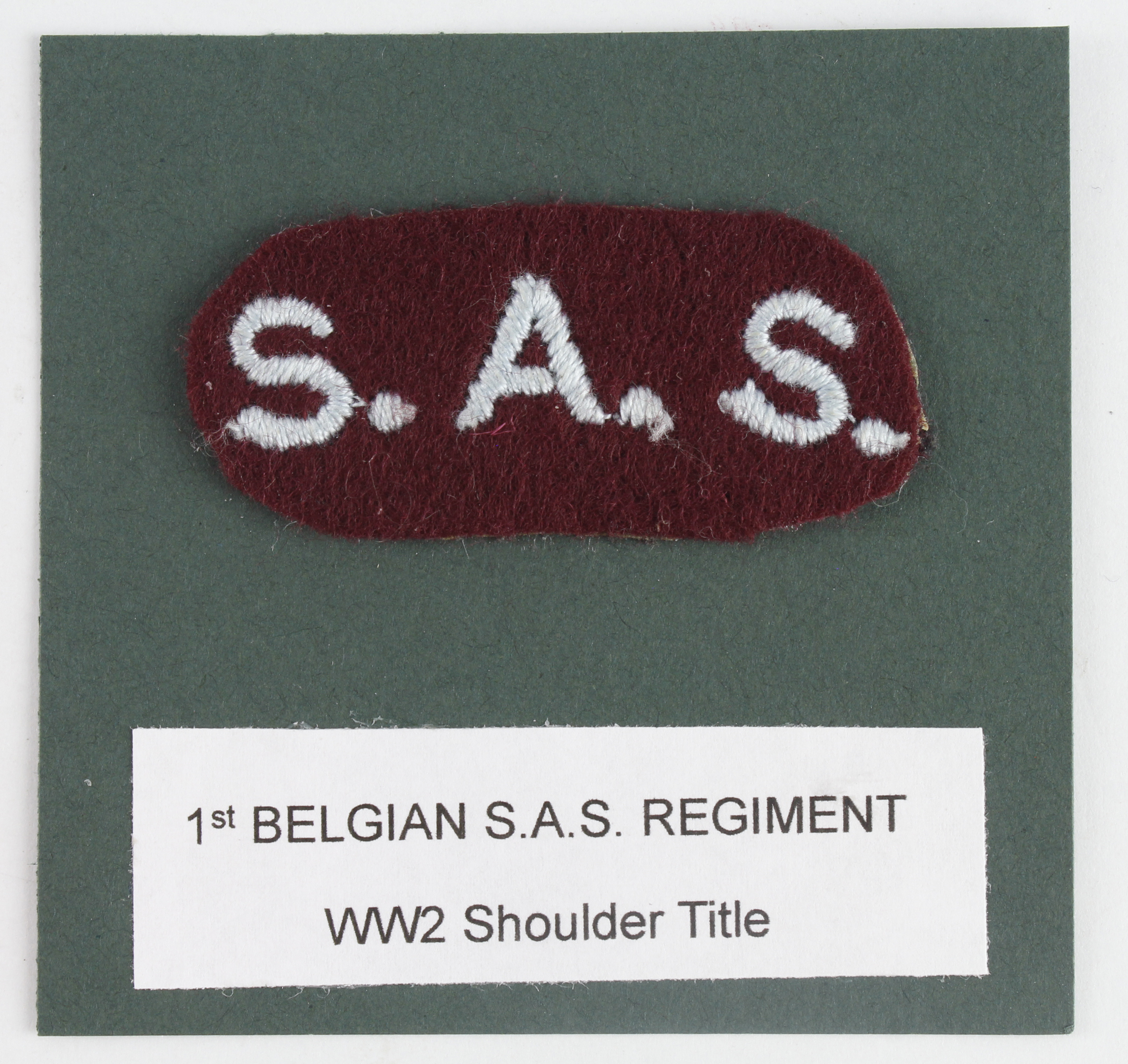 Cloth Badge: 1st Belgian S.A.S. Regiment WW2 embroidered felt shoulder title badge in excellent worn