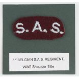 Cloth Badge: 1st Belgian S.A.S. Regiment WW2 embroidered felt shoulder title badge in excellent worn