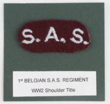 Cloth Badge: 1st Belgian S.A.S. Regiment WW2 embroidered felt shoulder title badge in excellent worn