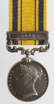 South Africa Medal with 1879 clasp (76 Pte F Ashby 57th Foot) renamed. Sold as seen