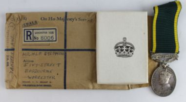 Efficiency Medal GVI with Territorial clasp (7603117 Cpl H L P Stephens REME), box and letter of