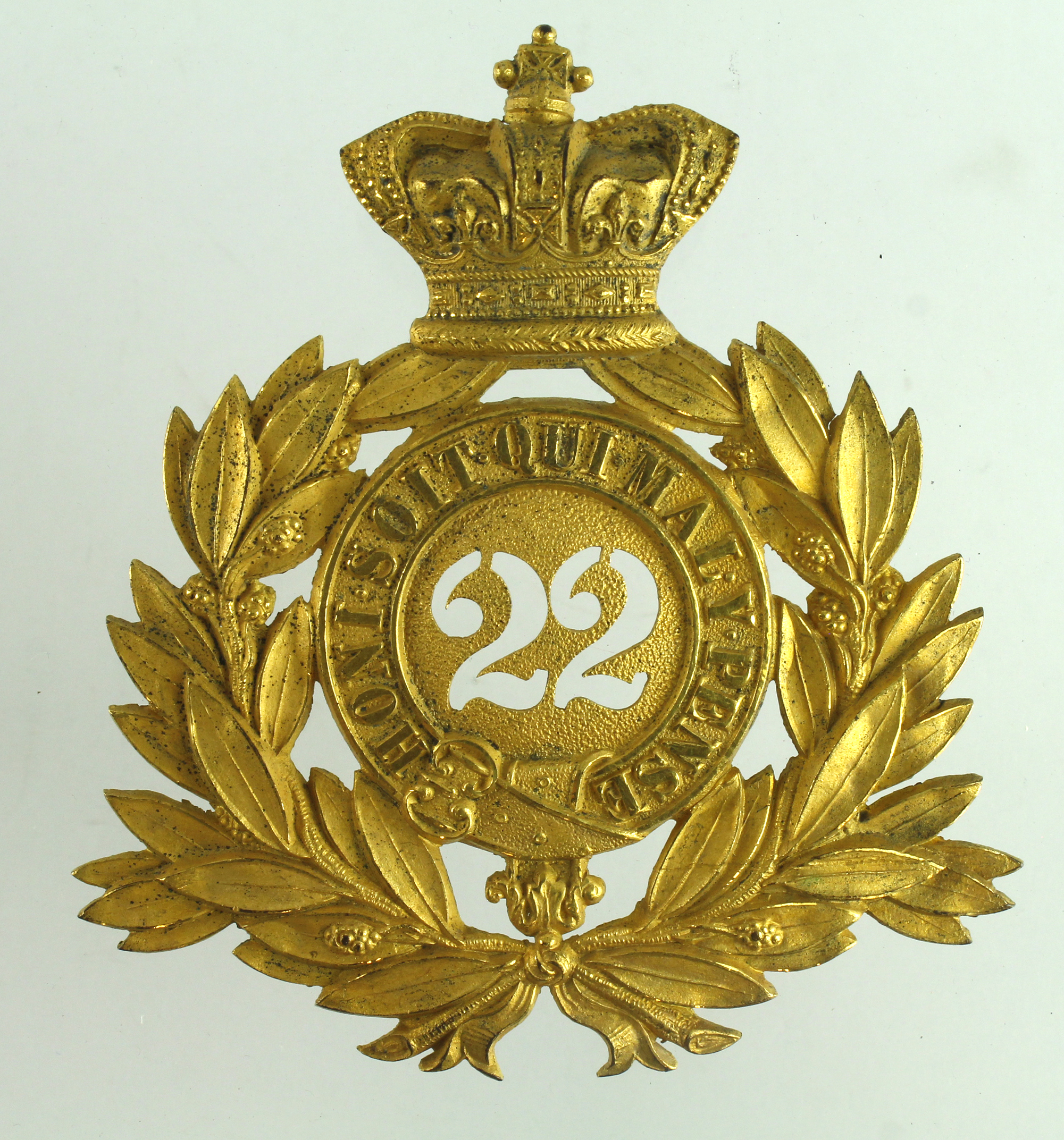 Cheshire Regiment gilt officers '22' hollow helmet plate, Victorian.