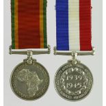 South African Medal for War Services 1939-1945 unnamed as issued, with Africa Service Medal (