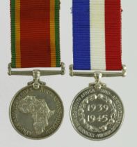 South African Medal for War Services 1939-1945 unnamed as issued, with Africa Service Medal (