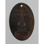 German Third Reich Kriesgsmarine mailbag tag for U-45. U boat Type VIIB sunk of Ireland 1939.