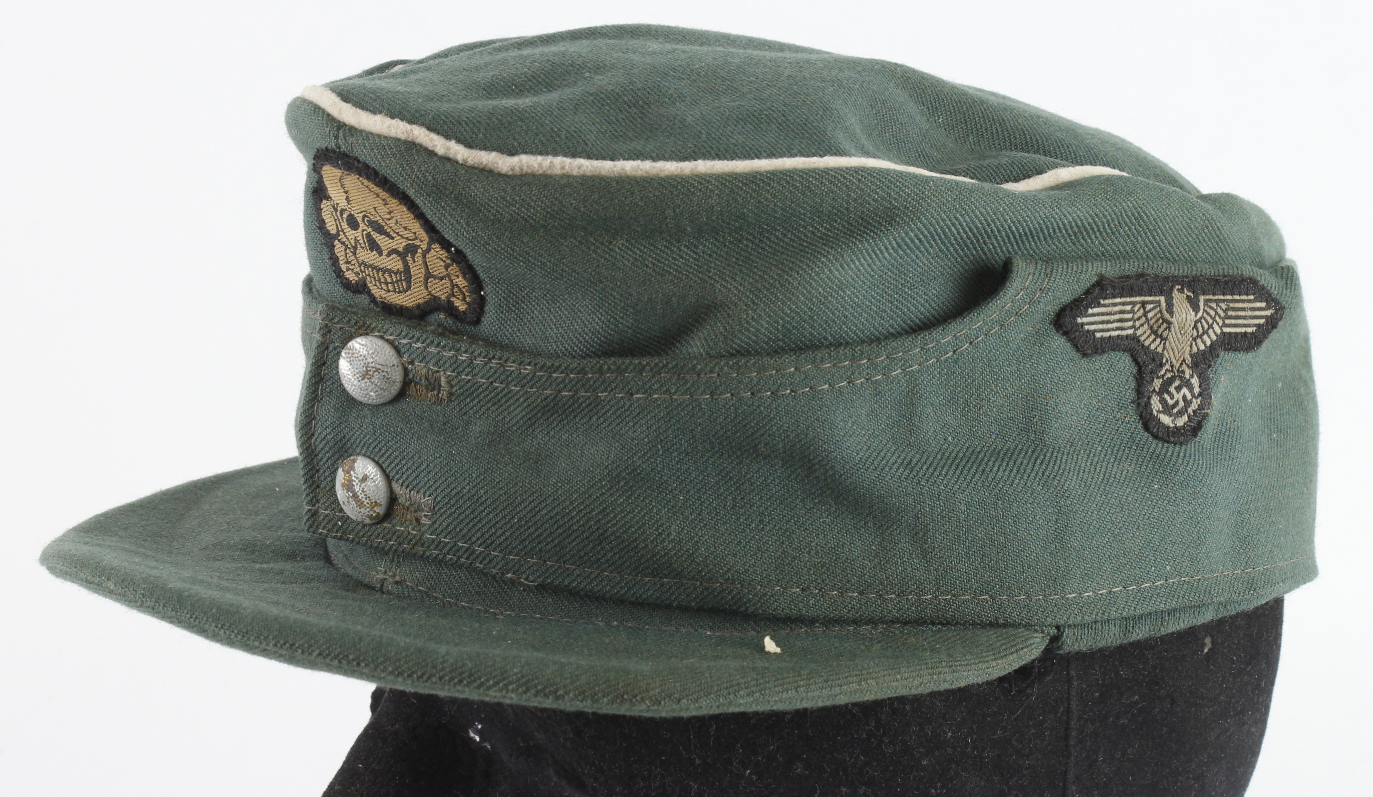 German Waffen SS M42 Forage cap, infantry white piping, officer quality cloth, likely senior NCO