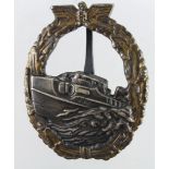 German 3rd Reich E Boat War Badge, 1st pattern, maker marked 'Schwerin Berlin 68'. De-nazified