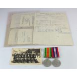 WW2 WENS group of documents Defence and War medals etc., to 34254 PO Gertrude Freda Clover