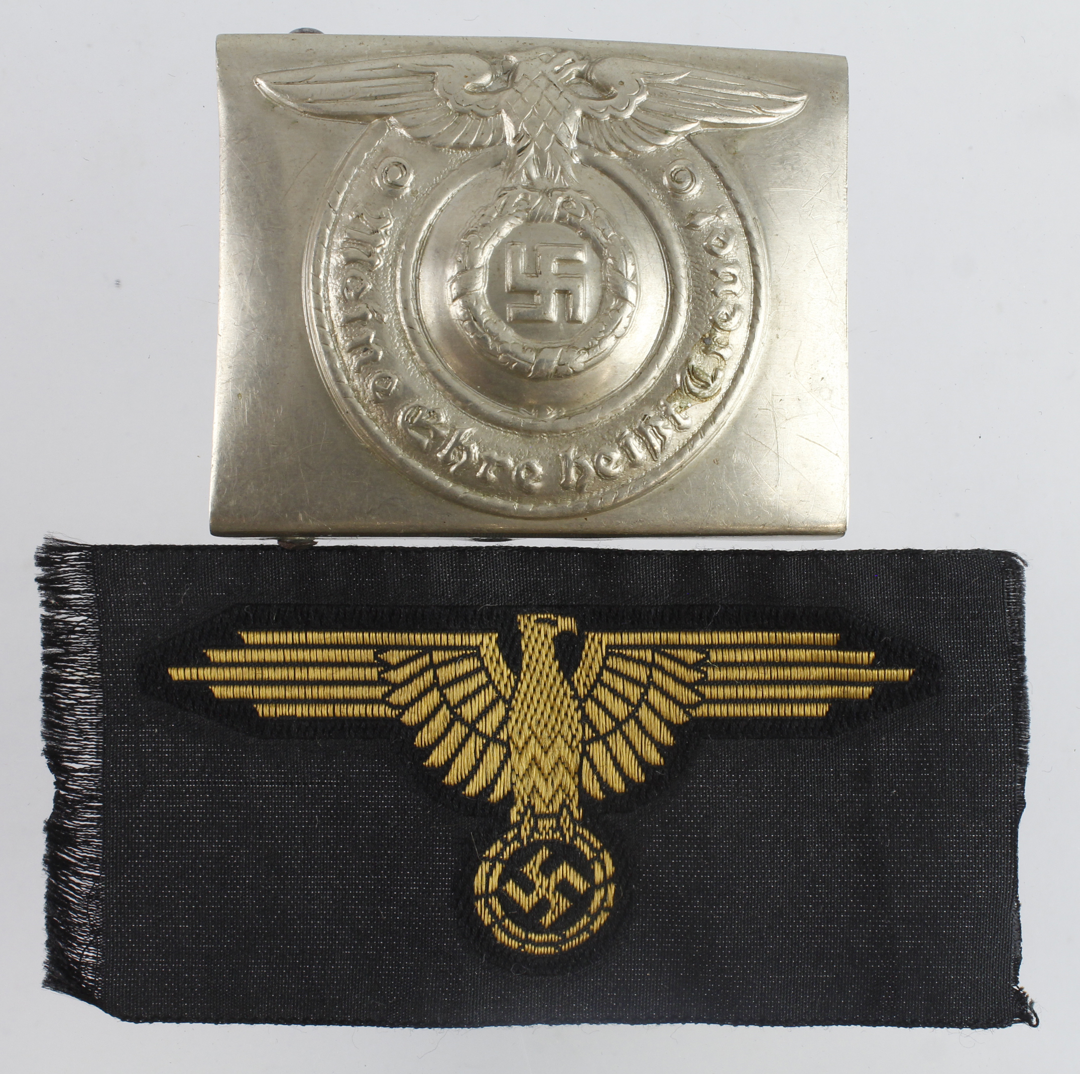 Germany from a one owner collection an SS Belt buckle and Bevo cloth eagle.