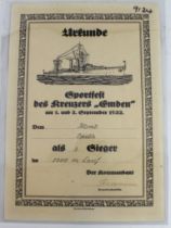 Germany from a one owner collection an Urkunde Sports day on the Emden training ship 1932.