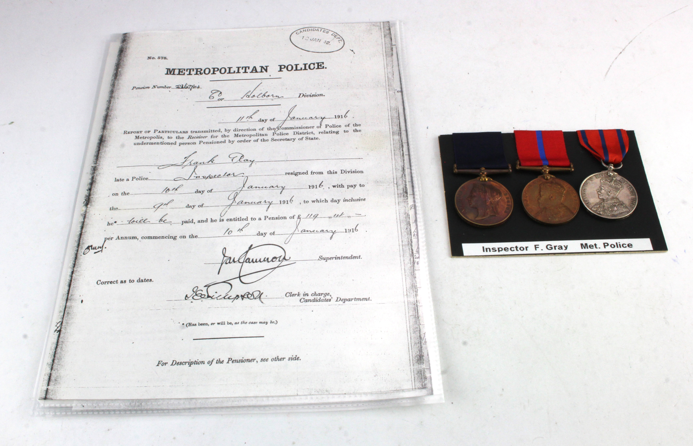 Police medal group of three to inspector F Gray Metropolitan Police with Jubilee 1897and