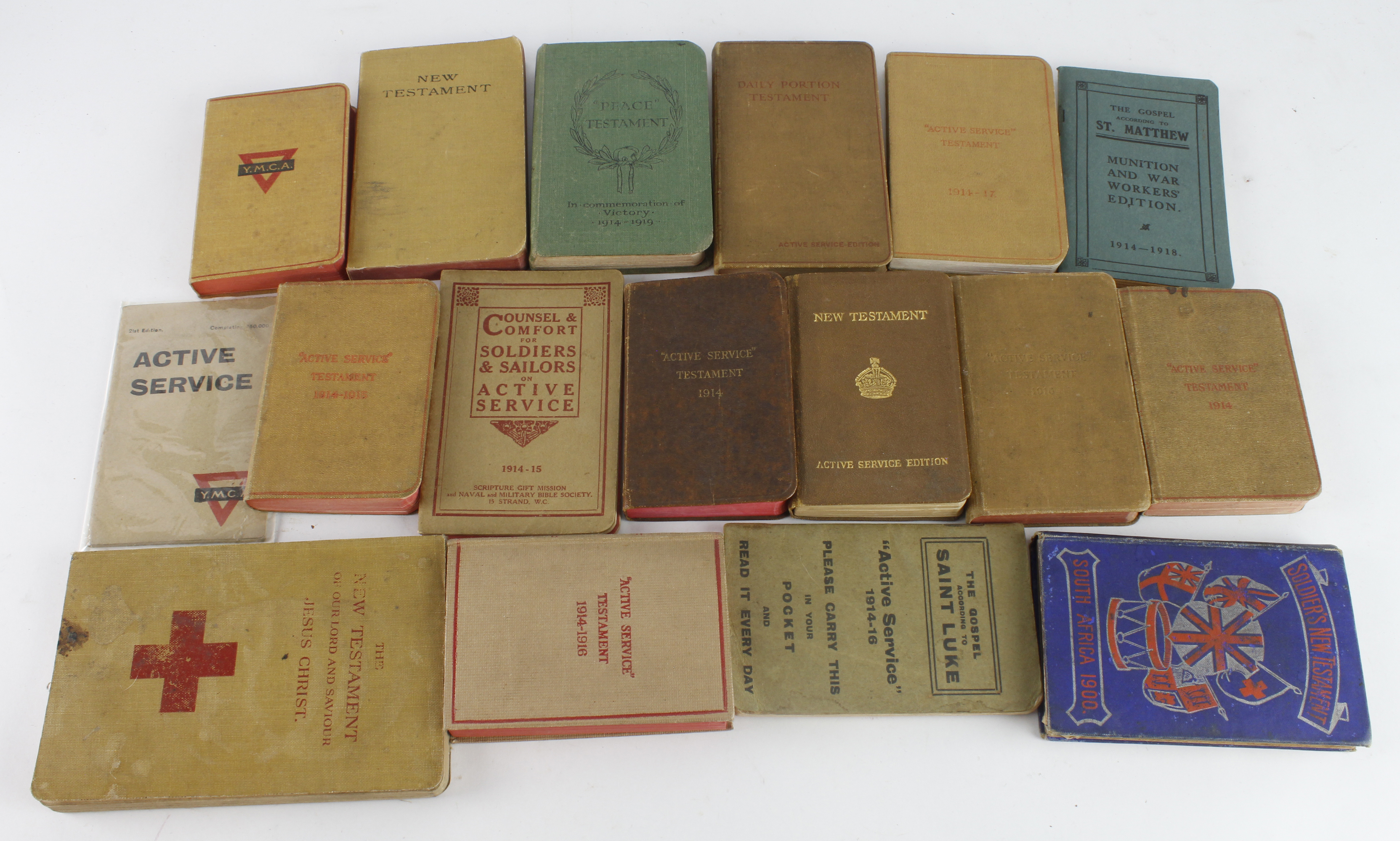 WW1 and WW2 soldiers pocket bibles collection of fifteen all different types.