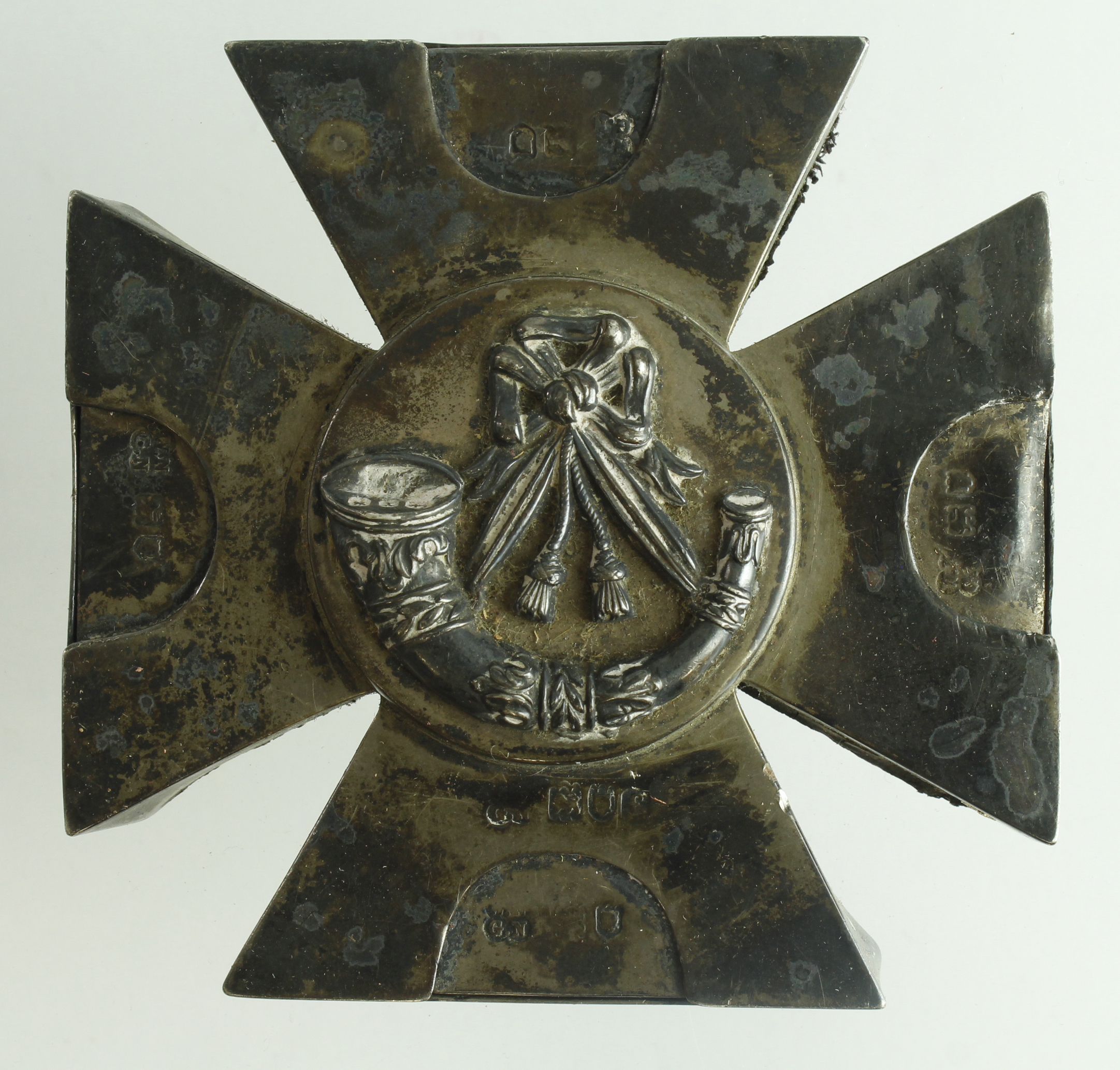 Boer War era Light Infantry silver 1901 hallmarked cross with badge (approx 8cm x 7.5cm)