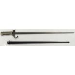 French M1886 Epee bayonet in its tubular steel scabbard, hooked quillon, round release button,