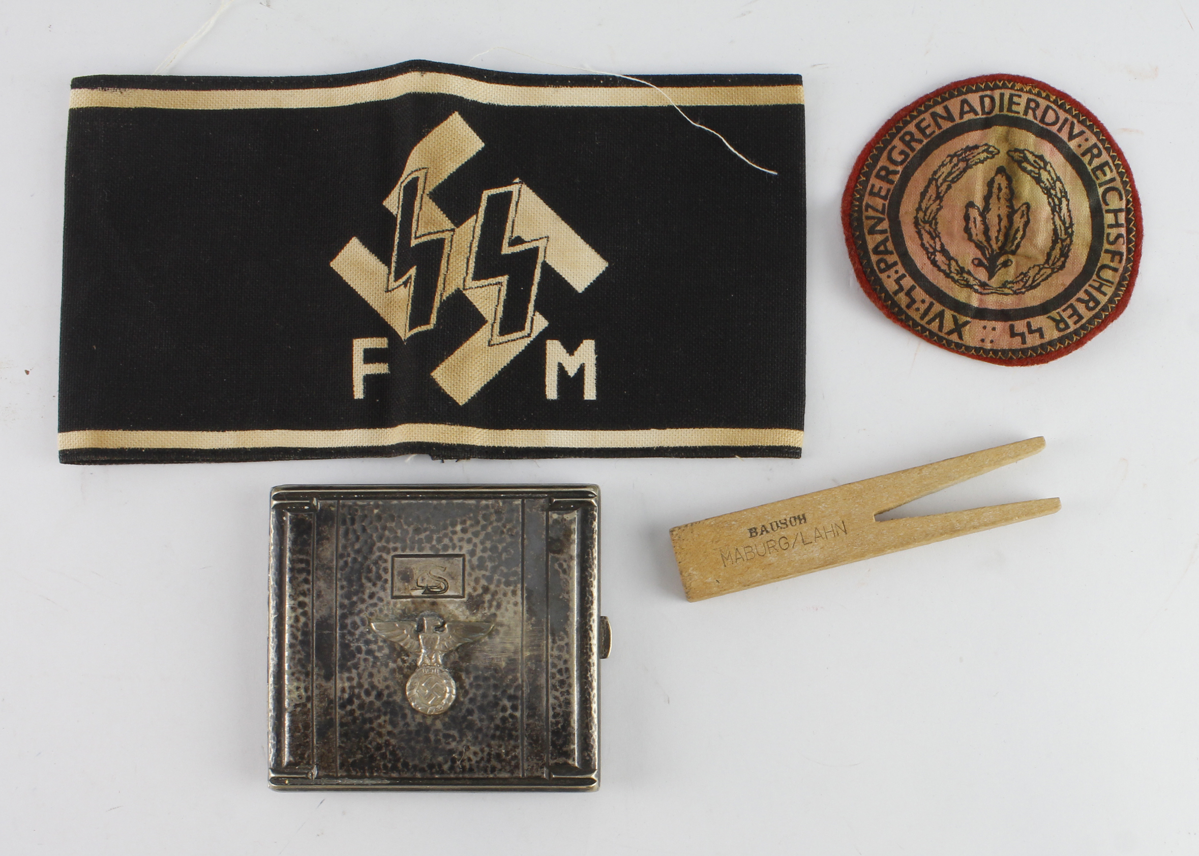 Germany from a one owner collection, an SS FM Helpers/supporters armband, SS marked cigarette case