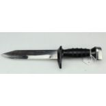 Divers knife, blade 19cm with part serrated edge and marked stainless steel. Heavy black composition