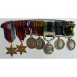 Minature Medal group mounted as worn - 1939-45 Star, Burma Star, Defence & War Medal, IGS GV with
