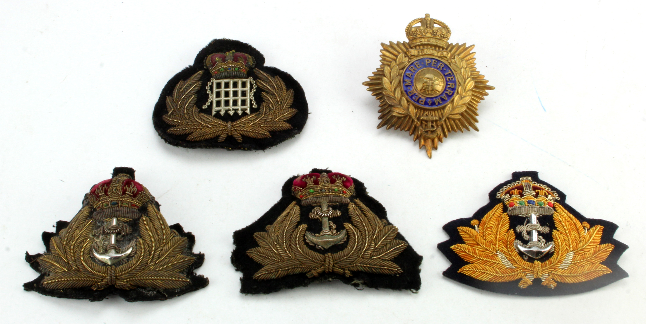 Badges Royal Naval and Merchant Navy Officers hat badges five of.