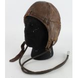 RAF WW2 brown leather flying helmet fitted with Gosport tubes used to train new pilots.