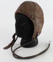 RAF WW2 brown leather flying helmet fitted with Gosport tubes used to train new pilots.