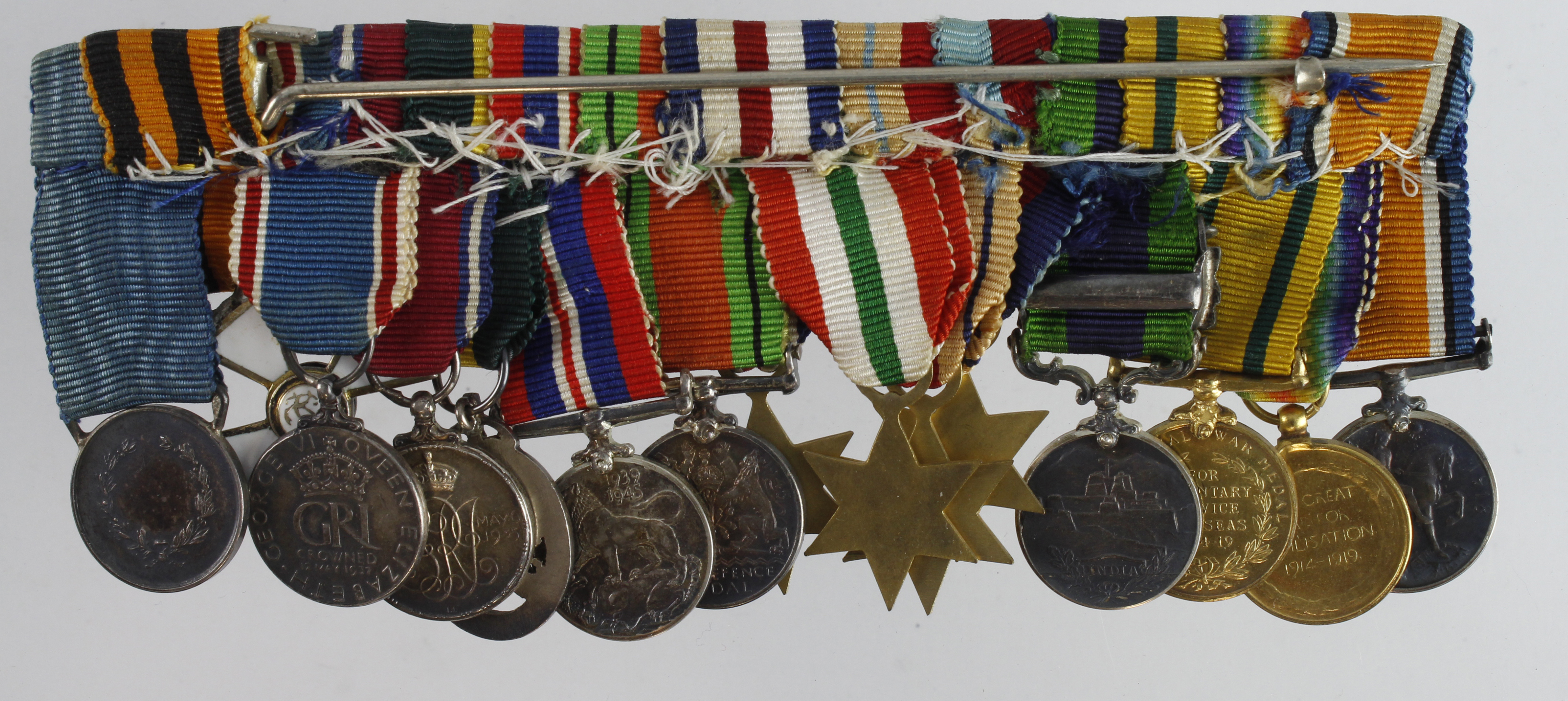 Minature Medal group mounted as worn - BWM & Victory Medal, Territorial War Medal, IGS GV with - Image 2 of 2