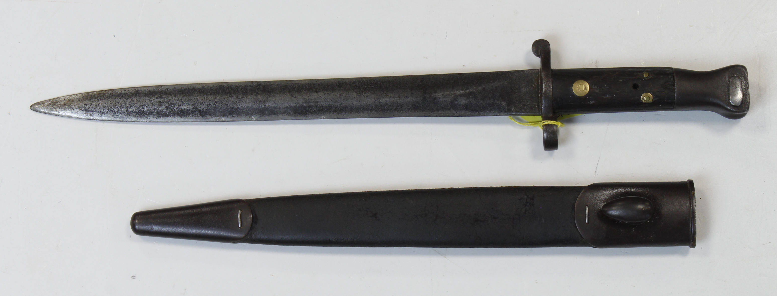 Scarce three Rivot 1888 bayonet, button frozen, with scabbard