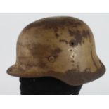 German Helmet with sand coloured comouflage, liner, no chinstrap, Africa Korps decal