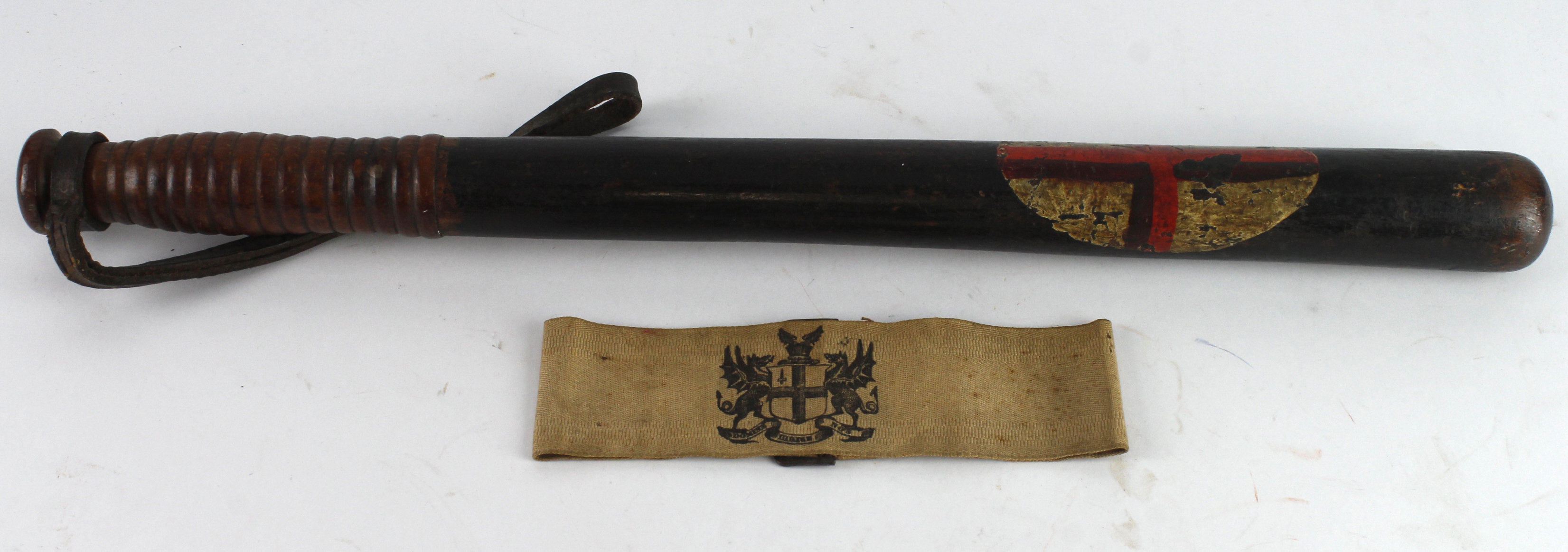 Special Constabulary Truncheon made by 'Parker 233 Holborn'. With matching cloth armband for City of