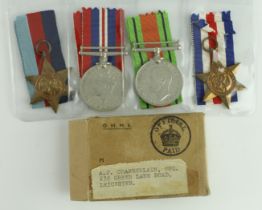 WW2 group 1939-45 Star, F & G Star, Defence & War Medal, box addressed 'A J Chamberlain RAF of