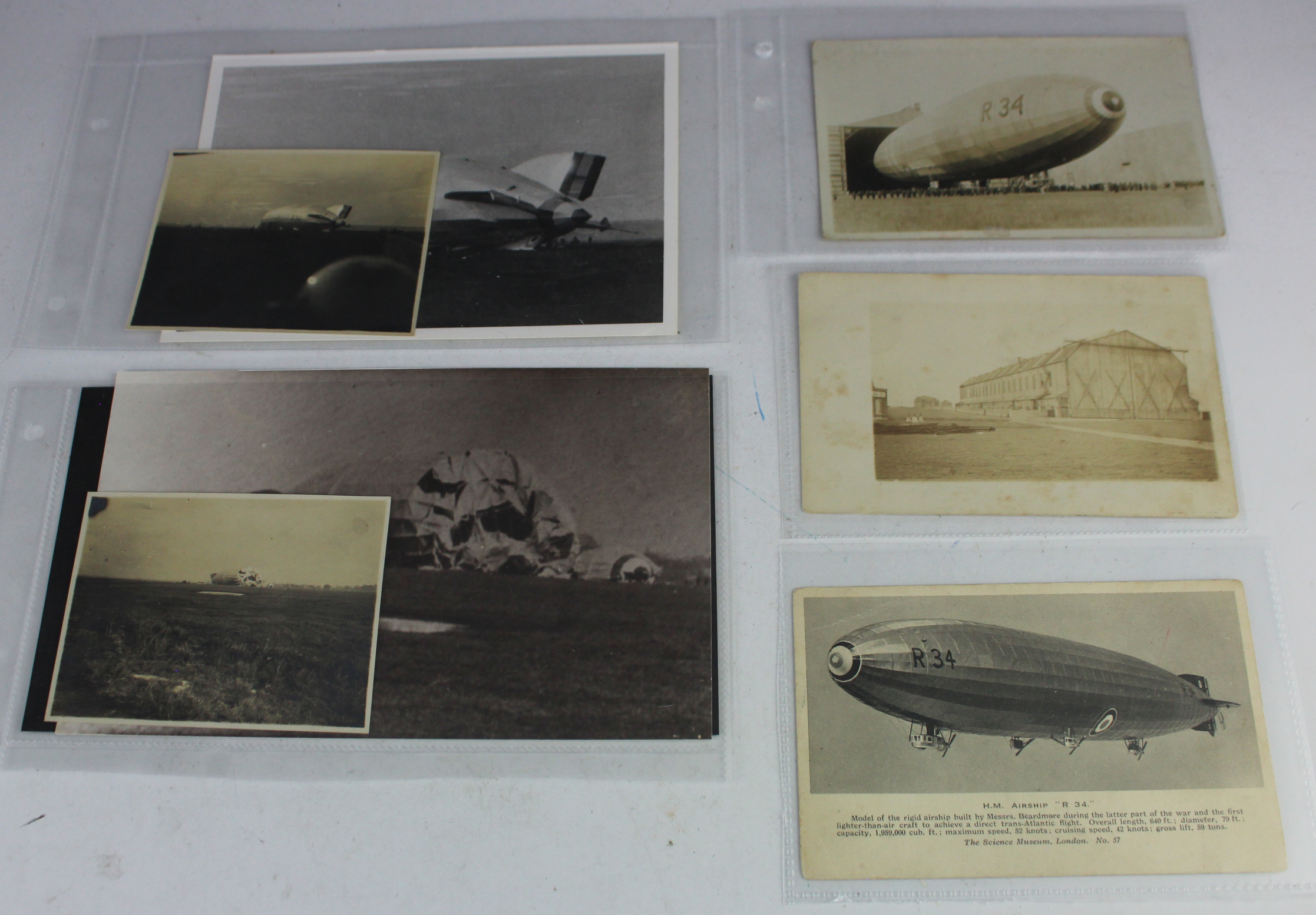 Airship collection relating to the R34, consisting of 2x postcards, and one of Cardington the