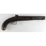 Good quality percussion horse / belt pistol circa 1840. Lock with sliding safety, hammer spur broken