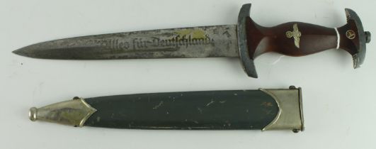 German SA dagger with unusual grey-blue painted scabbard, blade maker marked 'RZM M7/11 1939' and