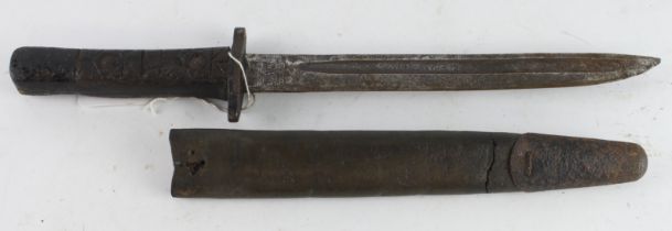 Interesting WW1 Trench Fighting Knife made from a cut down P'07 Bayonet, blade 9", ricasso