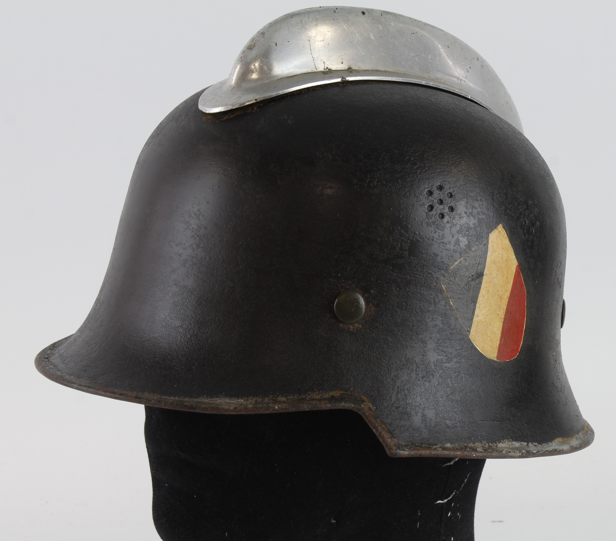 German Fire Brigade WW2 Helmet with comb and Double decals. Complete with liner.